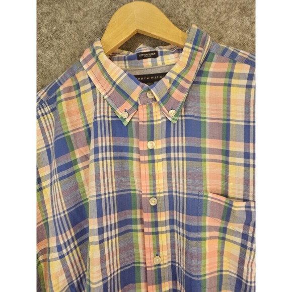 Tommy Hilfiger Shirt Mens 2XL Linen Blend‎ Long Sleeve Ivy League Fraternity 90s - Picture 1 of 9